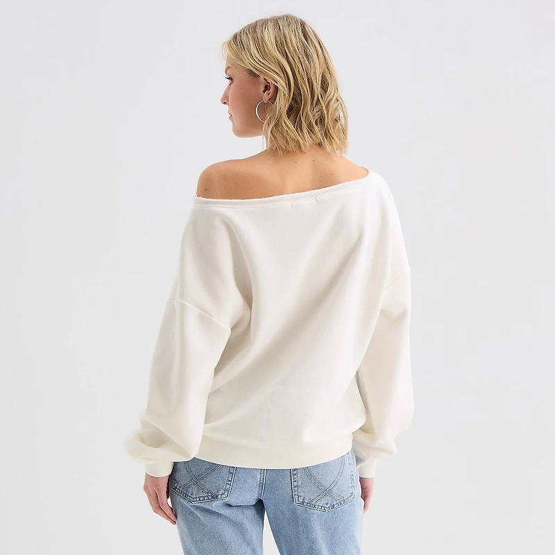 Forever 21 Womens Juniors Asymmetrical Neck Long Sleeve Sweatshirt