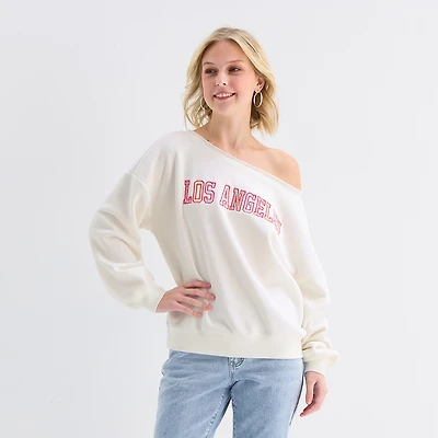 Forever 21 Womens Juniors Asymmetrical Neck Long Sleeve Sweatshirt