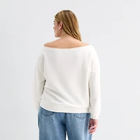 Forever 21 Womens Juniors Plus Boat Neck Long Sleeve Sweatshirt
