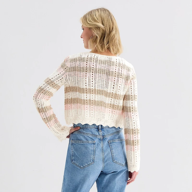Arizona Womens Square Neck Long Sleeve Layered Sweater Juniors