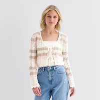 Arizona Womens Square Neck Long Sleeve Layered Sweater Juniors