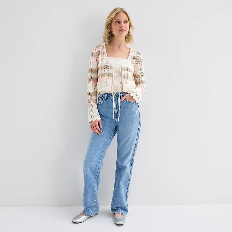 Arizona Womens Square Neck Long Sleeve Layered Sweater Juniors