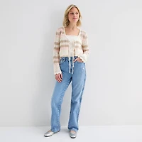 Arizona Womens Square Neck Long Sleeve Layered Sweater Juniors