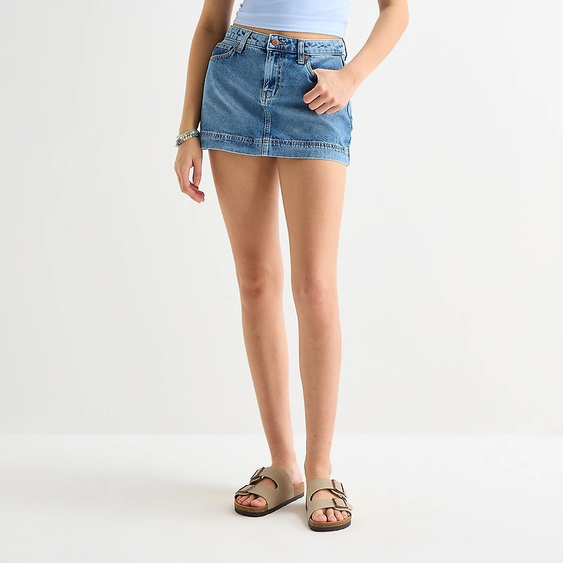 Arizona Womens Juniors Mid Rise Midi Denim Skirt
