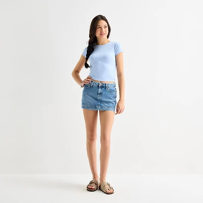 Arizona Womens Juniors Mid Rise Midi Denim Skirt