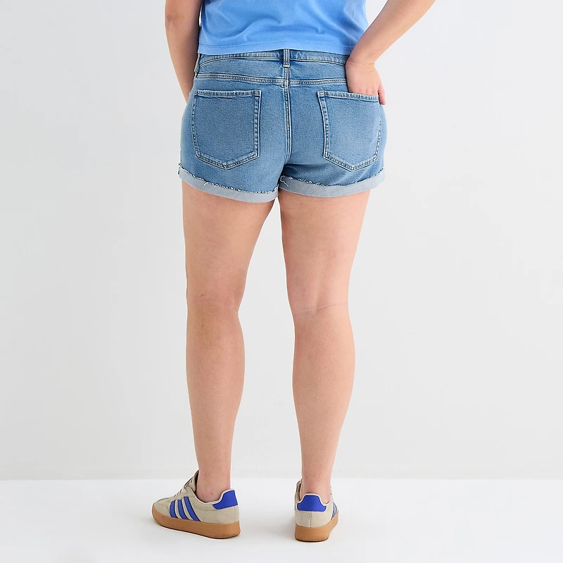 Arizona Womens 2 1/2" Low Rise Juniors Plus Denim Short