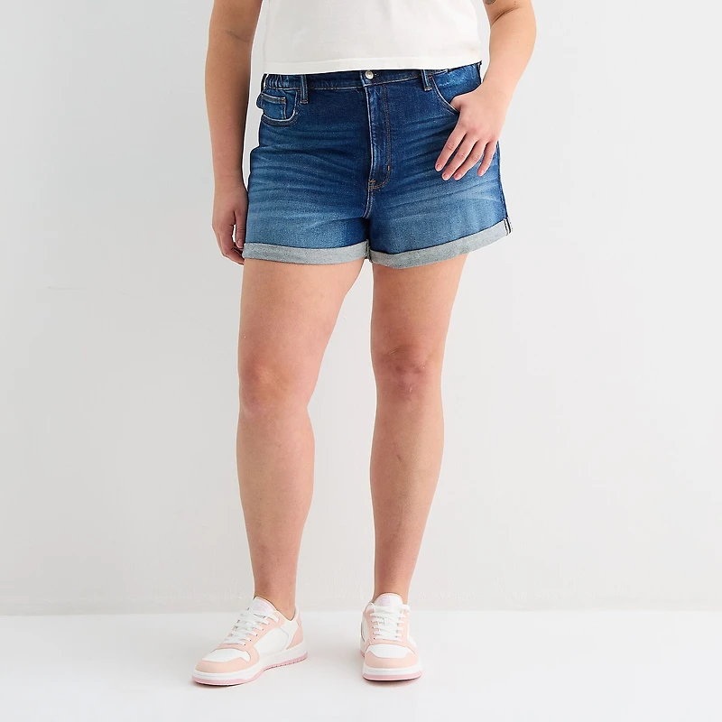Arizona Curvy Womens 4" Mid Rise Juniors Plus Denim Short
