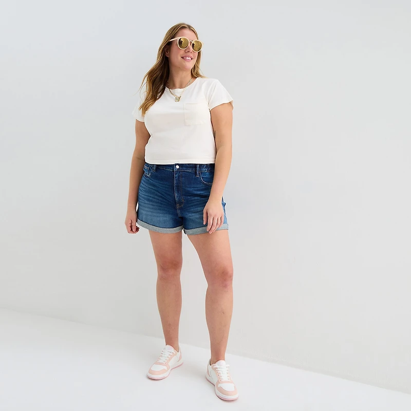 Arizona Curvy Womens 4" Mid Rise Juniors Plus Denim Short