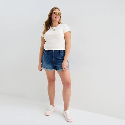 Arizona Curvy Womens 4" Mid Rise Juniors Plus Denim Short
