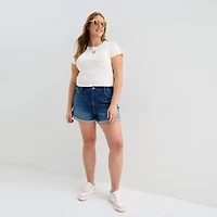 Arizona Curvy Womens 4" Mid Rise Juniors Plus Denim Short