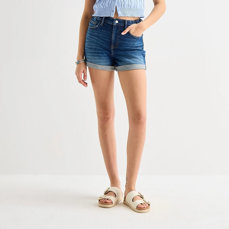 Arizona Curvy Womens 4" Mid Rise Juniors Denim Short