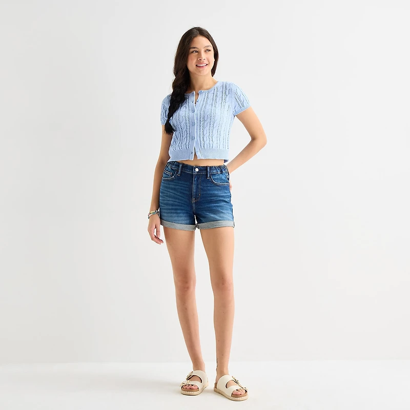 Arizona Curvy Womens 4" Mid Rise Juniors Denim Short