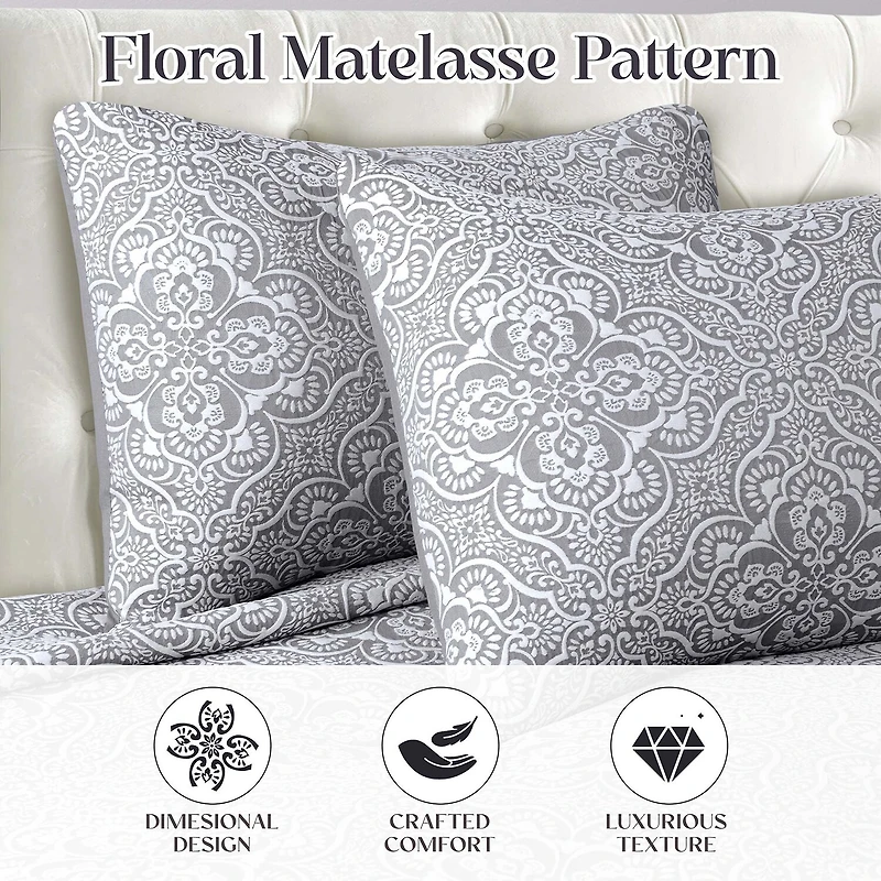 SUPERIOR® Enzy Floral Matelassé Textured Woven Bedspread with Shams