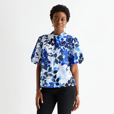 Liz Claiborne Womens Keyhole Neck Short Sleeve Blouse