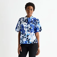 Liz Claiborne Womens Keyhole Neck Short Sleeve Blouse