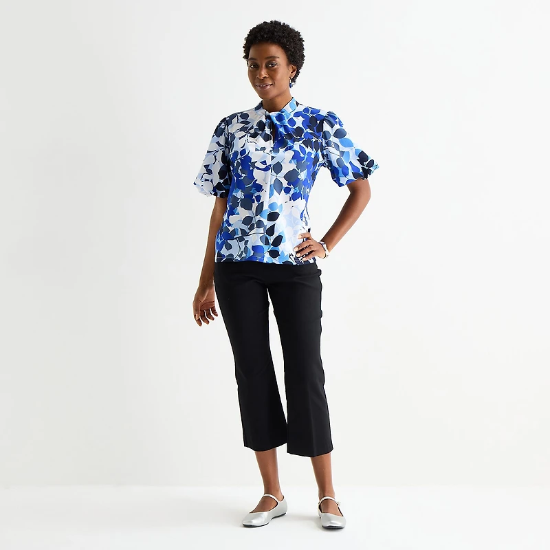Liz Claiborne Womens Keyhole Neck Short Sleeve Blouse