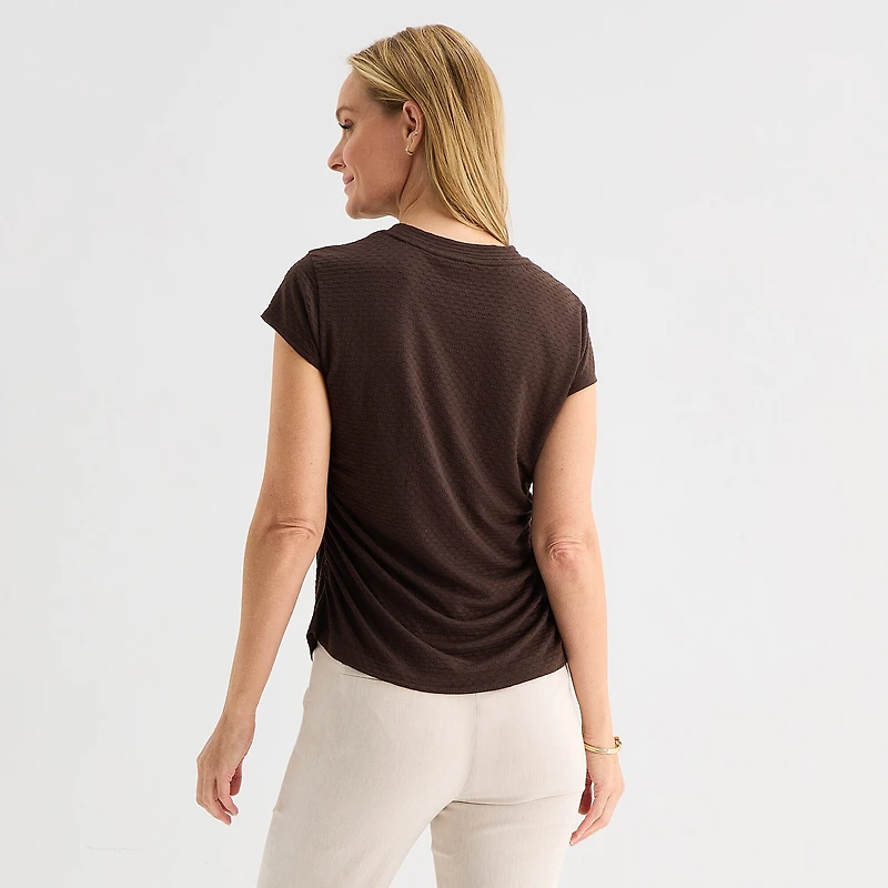 Liz Claiborne Ruched Womens Crew Neck Short Sleeve Blouse
