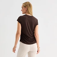 Liz Claiborne Ruched Womens Crew Neck Short Sleeve Blouse
