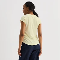 Liz Claiborne Ruched Womens Crew Neck Short Sleeve Blouse