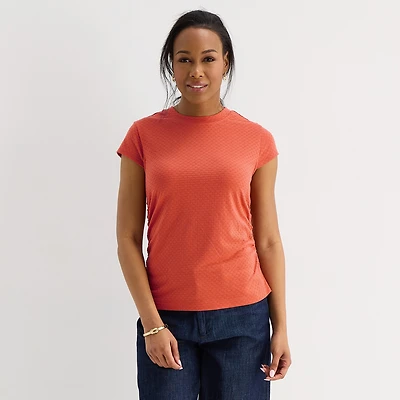 Liz Claiborne Ruched Womens Crew Neck Short Sleeve Blouse