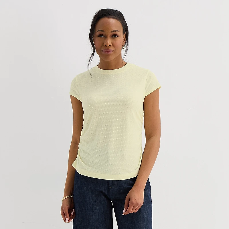 Liz Claiborne Ruched Womens Crew Neck Short Sleeve Blouse