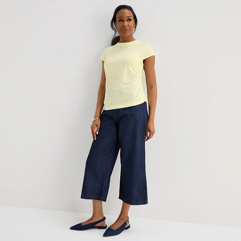 Liz Claiborne Ruched Womens Crew Neck Short Sleeve Blouse