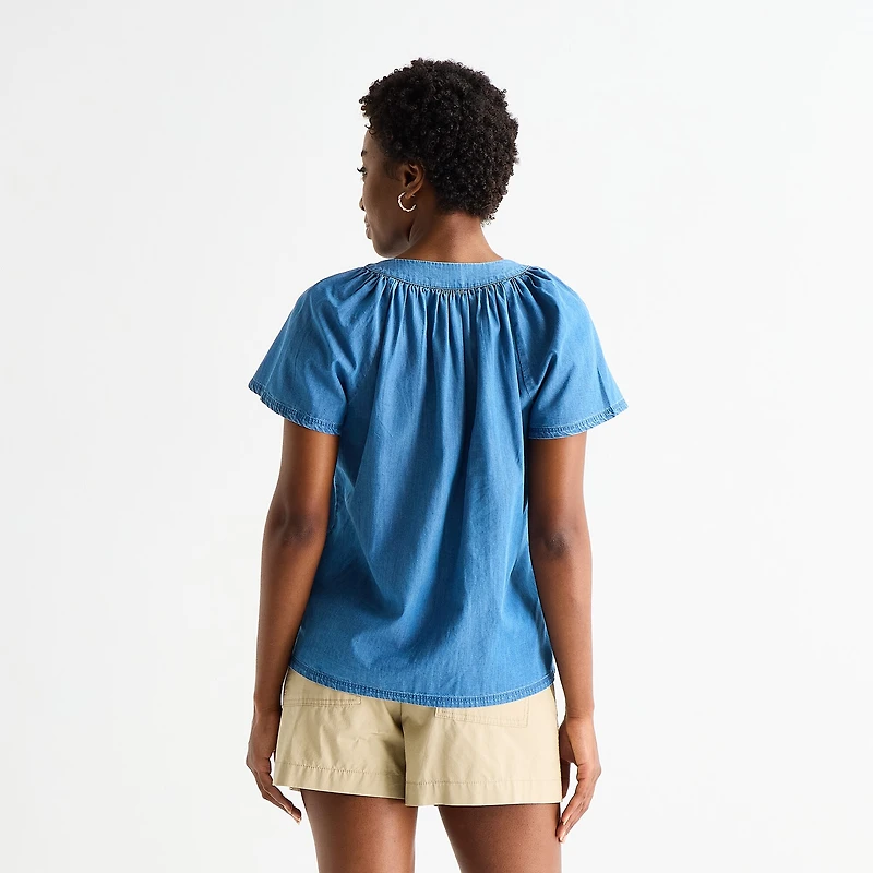 St. John's Bay Womens V Neck Short Sleeve Blouse