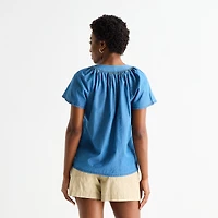 St. John's Bay Womens V Neck Short Sleeve Blouse