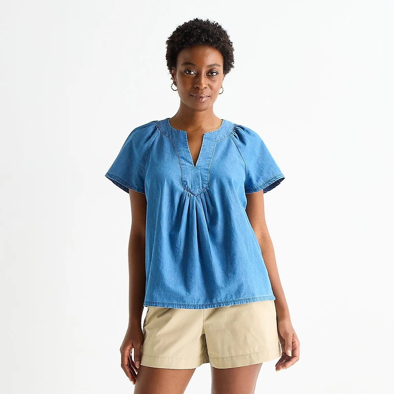 St. John's Bay Womens V Neck Short Sleeve Blouse