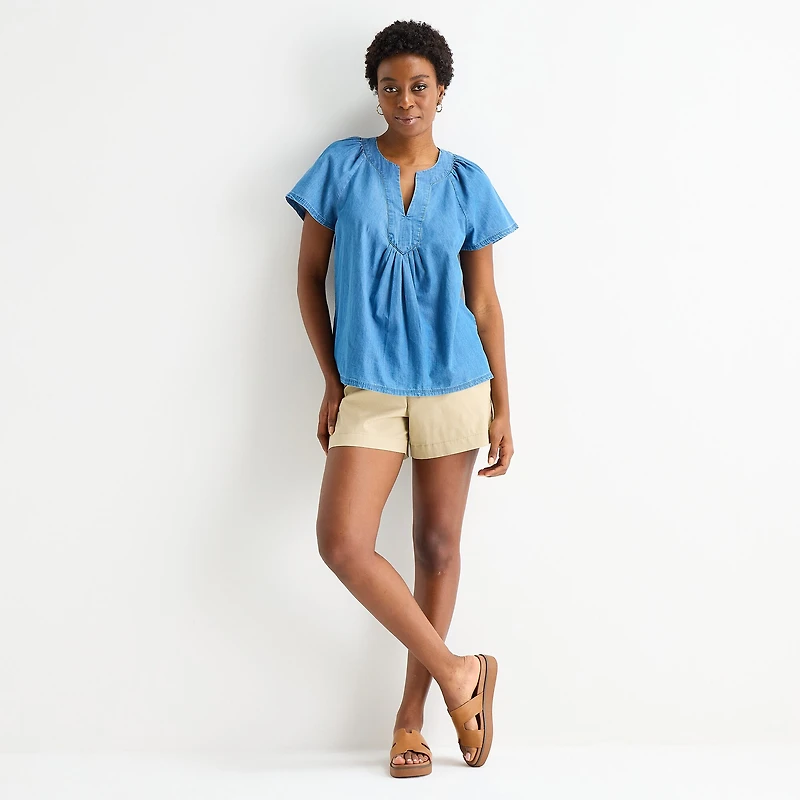 St. John's Bay Womens V Neck Short Sleeve Blouse