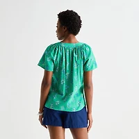 St. John's Bay Womens V Neck Short Sleeve Blouse