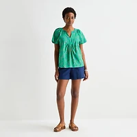 St. John's Bay Womens V Neck Short Sleeve Blouse