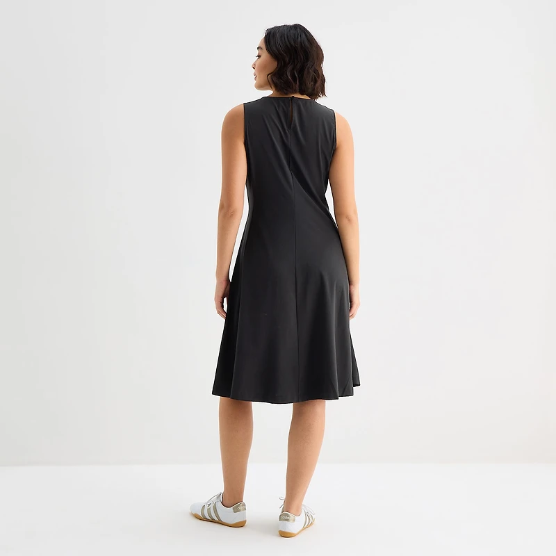 Stylus Womens Midi Crew Neck Sleeveless Fit + Flare Dress