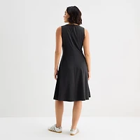 Stylus Womens Midi Crew Neck Sleeveless Fit + Flare Dress