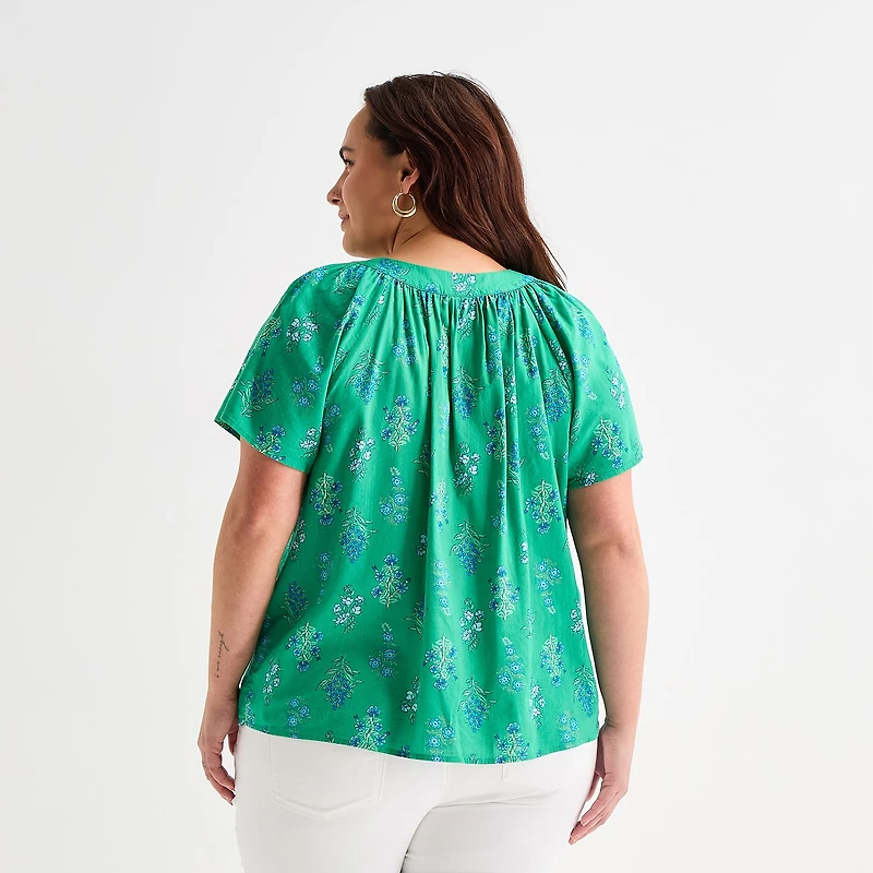 St. John's Bay Womens Plus V Neck Short Sleeve Blouse