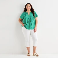 St. John's Bay Womens Plus V Neck Short Sleeve Blouse
