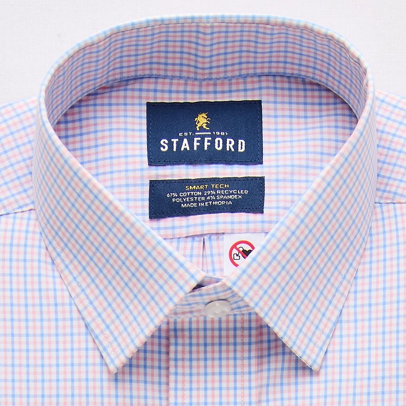 Stafford Smart Tech Magna Ready® Mens Regular Fit Easy-on + Easy-off Sensory Friendly Adaptive Stretch Fabric Wrinkle Free Long Sleeve Dress Shirt