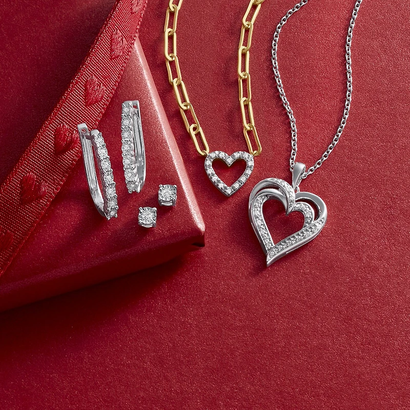 Yes Please! (G-H / I1-I2) Womens Diamond Accent Lab Grown White Diamond Accent 14K Gold Over Silver Sterling Silver Heart Paperclip 18 Inch Pendant Necklace
