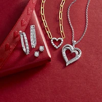 Yes Please! (G-H / I1-I2) Womens Diamond Accent Lab Grown White Diamond Accent 14K Gold Over Silver Sterling Silver Heart Paperclip 18 Inch Pendant Necklace