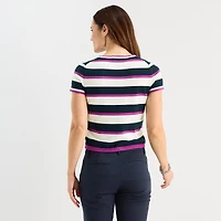 Liz Claiborne Womens Crew Neck Short Sleeve Pullover Sweater