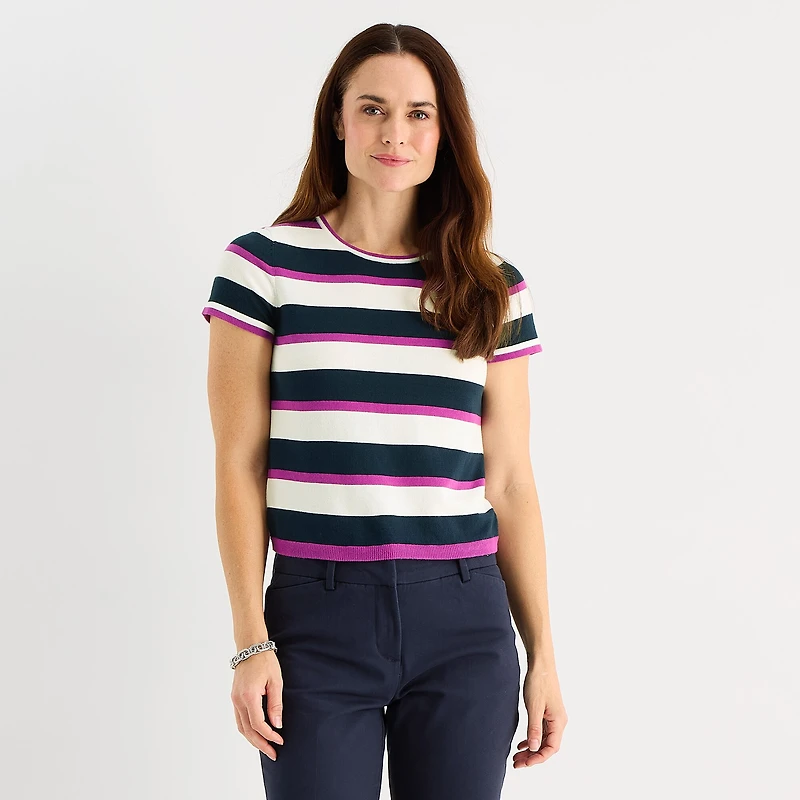 Liz Claiborne Womens Crew Neck Short Sleeve Pullover Sweater