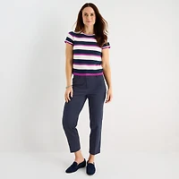 Liz Claiborne Womens Crew Neck Short Sleeve Pullover Sweater