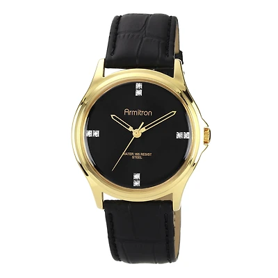 Armitron® Mens Crystal-Accent Black Leather Strap Watch
