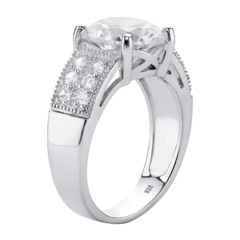 DiamonArt® Womens 4 1/2 CT. T.W. White Cubic Zirconia Platinum Over Silver Round Engagement Ring