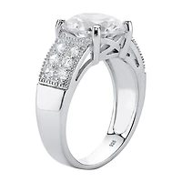 DiamonArt® Womens 4 1/2 CT. T.W. White Cubic Zirconia Platinum Over Silver Round Engagement Ring