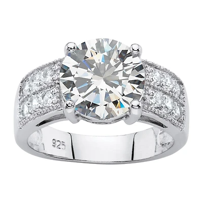 DiamonArt® Womens 4 1/ CT. T.W. White Cubic Zirconia Platinum Over Silver Round Engagement Ring