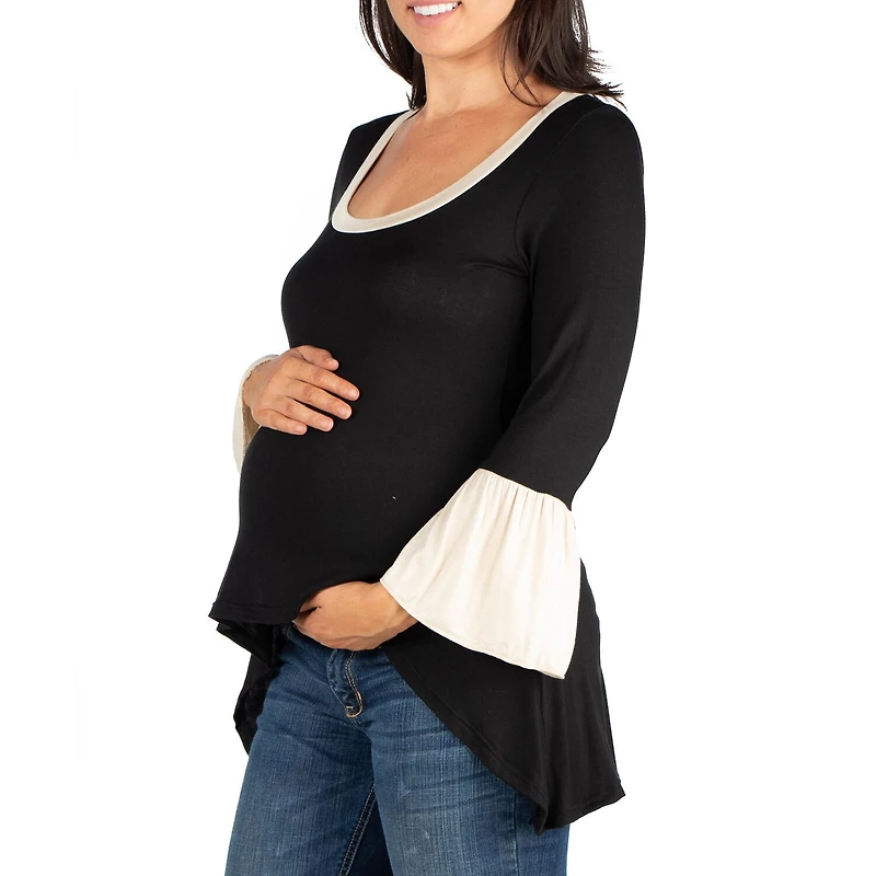 24seven Comfort Apparel Maternity Womens Scoop Neck Long Sleeve Tunic Top