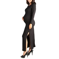 24seven Comfort Apparel Womens Maternity Round Neck Long Sleeve Maxi Dress