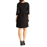 24seven Comfort Apparel Womens Maternity Boat Neck 3/4 Sleeve Fit + Flare Dress