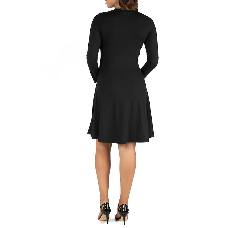 24seven Comfort Apparel Womens Maternity Scoop Neck Long Sleeve A-Line Dress